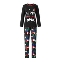 Looking for the ideal holiday gift? These Merry Christmas Printed Matching Family Pajama Sets are the perfect choice! Spread joy and positivity by gifting a set to your family or friends. It's a thoughtful and warm gesture that will be appreciated by all. Make this holiday season one to remember with these picture-perfect, cozy, and festive pajamas. Specifications: Material: Polyester Collar: Round-Neck Length: Ankle-Length Pants Pattern Type: Print Sleeve Length(cm): Full Item Type: Pajamas Black Long Sleeve Christmas Sets, Black Cotton Sleepwear For Christmas, Black Christmas Holiday Sleepwear, Black Christmas Sleepwear, Black Holiday Sleepwear For Winter, Black Winter Holiday Sleepwear, Comfy Pajama, Matching Christmas Pajamas, Christmas Matching