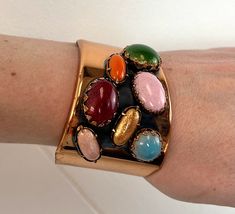 1950s Matisse Copper Pink Green Multicolored Stone Mid Century Statement Cuff Bracelet Clip on Earrings Jewelry Set Signed - Etsy Bracelet Clip, Statement Cuff Bracelet, Copper And Pink, Jewelry Inspo, Style Board, Earrings Jewelry, Clip On, Cuff Bracelet, Antique Jewelry