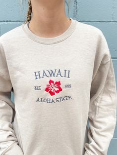 Hawaii Aloha State embroidered hoodie/crewneck 5x7 inch logo Crew Neck Hoodie With Embroidered Logo For College, College Crew Sweatshirt With Embroidered Logo, Casual Embroidered Crew Neck Hoodie, Custom Embroidered Crew Neck Hoodie For College, Streetwear Hoodie With Custom Embroidery Crew Neck, Casual Crew Neck Hoodie With Embroidered Graphics, Casual Hoodie With Embroidered Graphics And Crew Neck, Streetwear Custom Embroidery Crew Neck Hoodie, Crew Hoodie With Embroidered Graphics For Streetwear