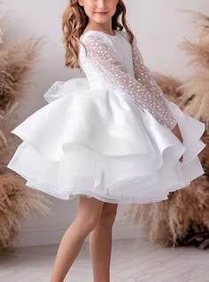 Niños Poco Chica Vestido A Lunares Color sólido Vestido de una línea Rendimiento Frunce Malla Blanco Tul Sobre la rodilla Manga Larga Princesa Dulce Vestidos Otoño Primavera Ajuste regular 3-12 años 2023 - US $87.99 Cheap Party Dresses, White Flower Girl Dresses, Party Dresses Online, Christening Dress, Gala Dresses, Polka Dress, Gowns With Sleeves, Line Dress, Dresses Kids Girl