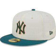 Each time you sport this New Era Chrome Evergreen 59FIFTY hat, everyone will know you're a diehard New York Yankees fan. A trendy high crown and fitted construction offer a modern look. Distinct New York Yankees embroidery and an eye-catching side patch show off your fandom from multiple angles. High Crown Imported Embroidered graphics with raised details Six panels with eyelets Structured fit Officially licensed Flat bill with ability to curve Brand: New Era Fitted Material: 100% Polyester Green Sporty Baseball Cap For Baseball Season, Green Fitted Hat For Baseball Season, Green Baseball Cap Visor For Sports Events, Green Visor Baseball Cap For Sports Events, Green Baseball Cap With Embroidered Logo For Sports, Green Cap For Game Day, Green Baseball Cap For Fan Gear, Green Fitted Hat With Flat Brim For Sports Events, Green Retro Sports Hat