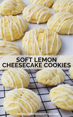 soft lemon cheesecake cookies on a cooling rack