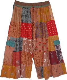 Sahara Vibes Patchwork Unisex Rayon Bermuda Shorts | Shorts | Brown | Patchwork, Pocket, Vacation, Beach, Floral, Printed, Bohemian, Handmade Festival Brown Patchwork Bottoms, Brown Patchwork Summer Pants, Brown Patchwork Pants For Summer, Summer Brown Patchwork Pants, Summer Orange Patchwork Bottoms, Red Patchwork Bottoms For Summer, Red Patchwork Summer Bottoms, Casual Orange Patchwork Bottoms, Orange Cotton Patchwork Bottoms