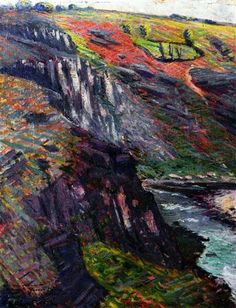 an oil painting of cliffs on the coast