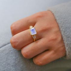 Custom handmade jewelry.Vintage Rainbow Moonstone Engagement Ring Marquise Moissanite Ring Art Deco Bridal Promise Ring June Birthstone Ring Bridesmaid Gift Jewelry ►Gemstone:  Natural Moonstone  ►Base Metal: 18k Gold Vermeil ►Gross Weight - 2.5 gm ★Gemstone size: ★ Stone - 8*10 mm ★ Stone Weight- approx. 3.5 carat ► Band measure- ★Band measurements: approx. 1.8mm wide, approx. 1.5mm thick ♥ Packaging: All jewelry comes in a beautiful and careful packaging 🛍 If the item is going directly to the Three Stone Rectangular Jewelry Gift, Rectangular Three Stone Jewelry As A Gift, Rectangular Three Stone Jewelry Gift, Rectangular Moonstone Ring For Anniversary, Rectangular Birthstone Ring For Wedding, Rectangular Birthstone Wedding Ring, Rectangular Moonstone Ring Gift, Heirloom Ring With Rectangular Stone As Gift, Heirloom Ring With Rectangular Stone For Gift