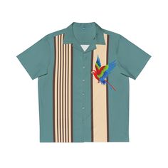 Nothing says "I love summer" like a Hawaiian shirt, and now, you can make this iconic garment even better by adding your own art to it. Made to have a boxy fit and a notch lapel collar that are perfect for any laidback scenario, these shirts come with a handy chest pocket and a 95% polyester and 5% spandex fabric for silky comfort. Choose between black or white buttons & customize it to taste.  .: Material: 95% polyester, 5% spandex .: Medium fabric (7.23 oz/yd²(245 g/m .: Boxy fit .: Chest pocket .: Black or white button options .: Sewn-in label Graphic Print Shirt With Johnny Collar In Relaxed Fit, Relaxed Fit Shirt With Johnny Collar And Graphic Print, Relaxed Fit Johnny Collar Shirt With Graphic Print, Johnny Collar Cotton Top With Graphic Print, Casual Tops With Graphic Print And Lapel Collar, Printed Relaxed Fit T-shirt With Camp Collar, Collared Hawaiian Shirt With Graphic Print, Relaxed Fit Graphic Print Hawaiian Shirt, Relaxed Fit Collared Hawaiian Shirt With Graphic Print