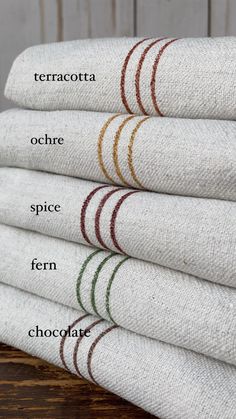 six different types of linens stacked on top of each other with the names of them