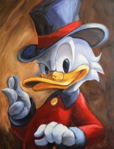 a painting of a donald the duck wearing a top hat and holding a finger up