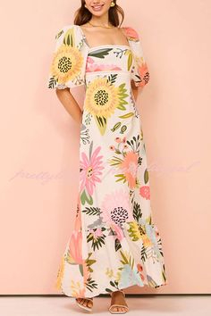 Pocket Maxi Dress, Vacation Wear, Bubble Sleeve, Sleeve Maxi Dress, Maxi Dress With Sleeves, White Maxi Dresses, Fit Style, Trending Dresses, Unique Print