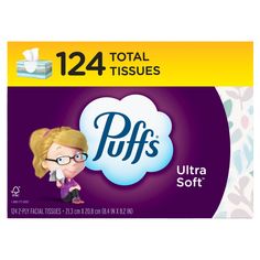 Keep the cushiony softness of Puffs Ultra Soft around to ease your sniffles and sneezes. Puffs cushions your nose from ordinary tissues so you can skip any sore, red nose issues. Puffs Ultra Soft is our strongest non-lotion tissue - up to two times stronger when wet*. Puffs Ultra Soft is gentle and has the softness and strength your delicate nose needs, all year round. A nose in need deserves Puffs indeed!*vs. leading national regular brand. Pack includes one Family Box (124 Tissues Per Box) of Household Paper Products, Family Box, Facial Tissues, Be Gentle, Red Nose, Run Out, Cleaning Products, Your Shopping List, Special Features