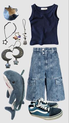 Outfit Ideas Aquarium, Shark Themed Outfit Aesthetic, Shark Week Outfit, Shark Outfit Ideas, Funky Y2k Outfits, Shark Aesthetic Outfits, Outfits For The Aquarium, Aquarium Outfit Ideas Aesthetic, Shark Themed Outfit