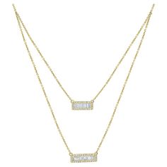 Expect compliments when you wear this Luxle diamond double-strand bar necklace. Featuring 0.35 Cts baguette full-cut diamonds set in bars in the center make this necklace a work of art. The layers of this necklace glide effortlessly upon your neckline for you to flaunt them wherever you go! Please follow the Luxury Jewels storefront to view the latest collections & exclusive one-of-a-kind pieces. Luxury Jewels is proudly rated as a Top Seller on 1stDibs with all 5-star customer reviews. PRODUCT Peace Necklace, Chevron Necklace, Antique Pendant, Cluster Necklace, Necklace Craft, Modern Necklaces, Pearl Pendant Necklace, Multi Strand Necklace, Diamond Shape