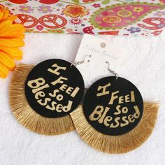 New! Large Boho Christian Earrings Wood Fan Tassel "I Feel So Blessed!" Bright, Lightweight Christian Bohemian Dangles! Perfect For Year Round! Goes Great W Your Boho Christian Looks! Lightweight, Painted Wood, Cool! "Bundle" & Save On Items From My Closet! Pay Only 1 Shipping Fee! Earrings: 3.25 In. X 2.5 In Our Jewelry Is Much Higher Quality Than Overseas! Our Pieces Are Often "One Of A Kind" And Have Real Substance And Style! Sale Buy 2 Get 1 Free! Check Out Our Entire Closet! We Ship Fast! B Christian Earrings, Easter Necklace, Boho Christian, Hand Beaded Jewelry, Runway Jewelry, Hand Beaded Necklace, Western Necklaces, Christian Necklace, Earrings Wood