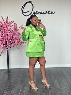 3 piece power suit Available in Neon color Power Suit, Custom Neon, Neon Color, Neon Colors, Skirt Suit, Party Outfit, 3 Piece, Lab Coat, Neon