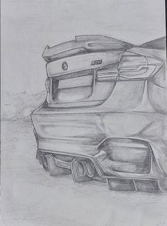 a pencil drawing of two cars parked side by side