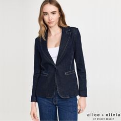 One Of Our Most Popular Blazers, Macy, Gets A Casual Makeover In Denim. But We Kept All The Tailoring And Tradition You Love Intact. Namely, The Notch Collar, Perfect Fit, Feminine Lapels And Welt Front Pockets. Details: Blazer Denim Notch Collar Singular Front Button Closure Fitted Front Dart Pockets Back Vent Padded Shoulders Buttoned Cuffs Contrast Stitching Sizing & Fit: Fits True To Size Total Length: 26” Fabric: Mid-Weight, Slight-Stretch Denim Materials & Care: Self: 99% Cotton, 1% Elasta Tailored Denim Blazer With Pockets, Spring Fitted Denim Jacket With Notch Lapel, Spring Denim Blue Notch Lapel Denim Jacket, Spring Denim Blue Outerwear With Notch Lapel, Spring Denim Tailored Blazer, Fitted Denim Jacket With Notch Lapel In Denim Blue, Classic Fitted Denim Blazer, Spring Tailored Denim Blazer, Fitted Denim Jacket With Notch Lapel For Spring