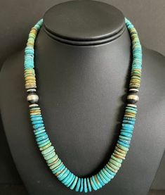 Sterling Silver Graduated Blue Green Turquoise Bead Necklace. 18 inch Best Offers Accepted! Affordable Turquoise Gemstone Beads Necklace Gift, Affordable Bohemian Turquoise Necklace With Beaded Chain, Turquoise Bead Necklaces Novica, Cheap Turquoise Beaded Chain Necklace, Cheap Beaded Turquoise Necklace, Blue Turquoise Necklace, Blue Green Turquoise, Heishi Necklace, Coral Beads Necklace