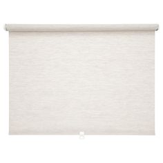 a white roller blind with a plain design on the top and bottom, in an off - white color