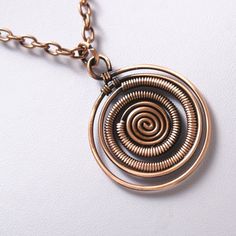 Handmade Antiqued Copper Spiral Pendant Necklace - Hipimi Spiral Pendant, Spiral Necklace, Bijoux Fil Aluminium, Wire Work Jewelry, Wire Necklace, Work Jewelry, Handmade Jewelry Gift, Wire Wrapped Necklace, Copper Necklace