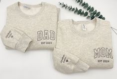 DAD Embroidered Sweatshirt or Hoodie, Name On Sleeve With Heart, Dada Crewneck, Fathers Day, Gift for Dad, Newly Dad, Daddy Est Year Shirt The item shown in the first picture features Dark Grey thread on an oatmeal heather sweatshirt. 💕WELCOME TO Love Stitches Co If you are looking for soft, comfy, first-rate sweatshirts, you're in the right place! Here at Love Stitches Co, we love what we do and strive to make your shopping experience just right for you. If you have any questions, concerns, or Dad Aesthetic, Christmas Gifts For Dad, Mom Dad Baby, Mama Crewneck, Aesthetic Sweaters, Dream Family, Dad Baby, Katy Tx, Christmas Gift For Dad