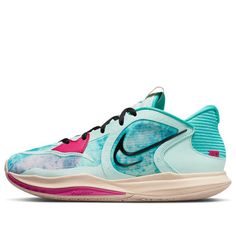 a women's nike basketball shoe in blue and pink