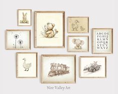 Vintage Nursery Gallery Wall Printables, Set of 9 Vintage Prints,gender Neutral Baby Room Art, Digital Download - Etsy Antique Gender Neutral Nursery, Tan Wall Nursery, Vintage Story Book Nursery, Vintage Nursery Wall Art, Nursery Ideas Vintage Gender Neutral, Nursery Wall Prints, Vintage Storybook Nursery, Gender Neutral Nursery Farmhouse, Boy Vintage Nursery