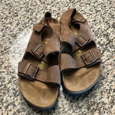 Brand New Birks Never Worn Outside. My Husband Tried Them On And And Didn’t Like Them Too Late To Return. No Wear Or Stains Mens Birkenstocks, Men Birkenstock, Shoes Birkenstock, Birkenstock Brown, Cute Shoes Heels, Birkenstock Milano, Birkenstock Shoes, Shoes Men, Too Late