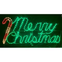 merry christmas lighted sign with candy cane