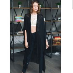 Beautiful And Soft Black Kimonos. High Low, Measurement Is 43"X42" - One Size **Picture Of Orange Kimono Is Just To Display Item - All Kimonos On This Listing Are Black** October Love, Sweaters Black, Bohemian Kimono, Black Kimono, Kimono Wrap, Grey Trim, Women's Summer Fashion, Kimonos, Coats Jackets Women