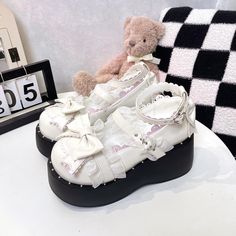 This price is for a pair of platforms only.   	 		 			Size 			34 			35 			36 			37 			38 			39 			40 		 		 			Foot Length 			22 			22.5 			23 			23.5 			24 			24.5 			25 White Heels With Thick Bottom And Round Toe, Harajuku Style Heels For Spring, Harajuku Style Round Toe Synthetic Heels, White Closed Toe Harajuku Heels, White Harajuku Style Closed Toe Heels, Harajuku Style White Closed Toe Heels, White Platform Heels In Harajuku Style, White Platforms, Lace Tops