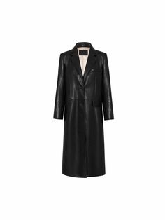 MO&Co. Women's Long Line Leather Coat Indulge in luxury with our overcoat. Crafted from comfortable and glossy faux leather, this coat features a straight and structured silhouette with padded shoulders and a single-button closure. With its chic and sophisticated design, it's the epitome of style and elegance. Features : - Structured straight-cut maxi silhouette- Padded shoulder, classic lapel collar- Single-breasted, side flap pockets Code: MBD1OVC007The back length of size S is 116cmMATERIALS Denim Cotton, Leather Collar, Black Xs, Sophisticated Design, Denim Coat, Lapel Collar, Back To Black, Leather Coat, Straight Cut