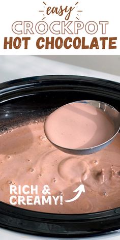 an easy crockpot hot chocolate recipe is ready to be made in the slow cooker