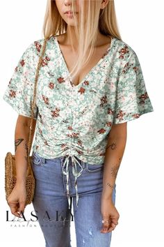 Lasaky - Stylish Hooded Shirt with Short Sleeves, Relaxed Fit, and Drawstring Detailing Petal Sleeve, Hooded Shirt, Floral Print Shorts, Pullover Shirt, Casual Blouse, Casual Pullover, Floral Printed, Outerwear Women, Types Of Collars