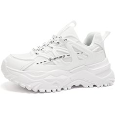 a white sneaker with the word running written on it's upper soles