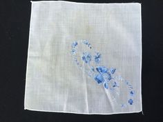 Blue Clipart, Ladies Hanky, White Floral Embroidery, Light Stain, Floral Embroidery, Blue Floral, White Vintage, Wedding Favors, Ebay Store