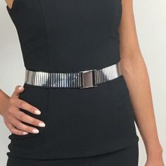 "Silver Stylish Girls Ladies Women Skinny Waist Belt, Silver waist belt, Silver elastic belt, Minimalist silver belt, Metallic waist belt, Evening belt, Silver belt. An easy to wear elastic silver belt , that  is very chic and discrete,  when one wants to add a touch of silver in their looks. Match with silver accessories like a silver clutch or silver shoes. It looks great with lots of outfits, like total white or total black looks.   One size fits all ( suitable for sizes S,M,L) Also available Silver Belt Outfit, Silver Waist Belt, Extraordinary Clothes, Total White, Silver Clutch, Silver Belt, Beautiful Belts, Silver Belts, Elastic Belt