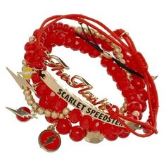 He's the fastest man alive, the Scarlet Speedster, and the inspiration behind this fashionable arm party Flash Bracelet! The DC Comics Jewelry is an arm party bracelet in bright red and gold. The Flash accessory features a nameplate that reads 'Scarlet Speedster,' a charm that reads 'The Flash,' and several lightning bolt Flash logos. The Flash jewelry is one size fits most bracelets and is made of zinc alloy and glass stone. It's a great DC Comics bracelet for girls! Gender: unisex.  Age Group: Flash Icon, Arm Party Bracelets, Flash Ring, Flash Logo, Retro Bracelet, White Pearl Bracelet, Fastest Man, Long Distance Gifts, Sterling Silver Bangle Bracelets