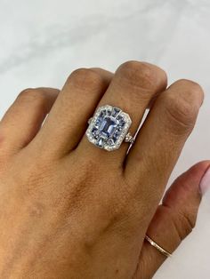 Art Deco Ceylon Sapphire Diamond Platinum Ring Natural Sri Lanka 1.99CT Model number: SDL4300WY Platinum Diamond Rings, Ceylon Sapphire, Studded Necklace, Eternity Band Ring, Sapphire Diamond Ring, No Heat, Deco Jewelry, Platinum Ring, Pendant Rings