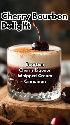 cherry bourbon delight with whipped cream and cherries