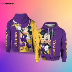 NFL Minnesota Vikings Mickey Pullover Hoodie - AOP Shirt: Show Your Team Spirit! Mouse Nails, Vikings Logo, Minnesota Vikings Logo, Mickey Mouse Nails, Mouse Silhouette, Viking Logo, Christmas Mickey, Vikings Fan, Nfl Outfits