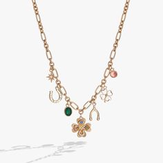 Lucky Four Lear Clover Charm Necklace | Alex and Ani Goodluck Charms, Four Leaf Clover Charm, Lucky Four Leaf Clover, Jewelry Style Guide, Lucky Charm Necklace, Glam Gifts, Lucky Symbols, Clover Jewelry, Emerald Crystal