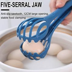 an egg being whisked into a bowl with eggs in it and the words five - serial jaw