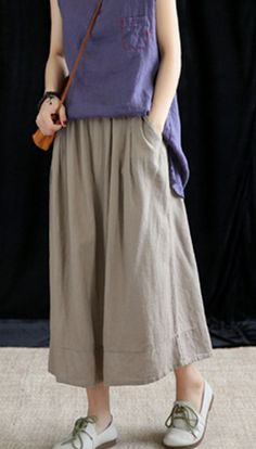 Casual Cotton Linen loose fitting Women's Skirts DZA200622 Relaxed Long Linen Skirt, Relaxed Fit Long Linen Skirt, A-line Linen Skirt With Pockets, Casual Linen Knee-length Maxi Skirt, Flowy Linen A-line Maxi Skirt, Organza Fabric, Linen Skirt, Summer Skirts, Linen Women