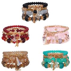 PRICES MAY VARY. ✧【Bohemian Bracelet】You will get 5 sets of exquisite boho bracelets at once. Bracelets of different colors have different aesthetics and can be matched with different styles of clothes, adding a bohemian style to your wrist,Show your charm between gestures. ✧【Material】This beaded bracelets are made of sparkly crystal,alloy and acrylic.The size of the bracelet can be adjusted. You can wear it with peace of mind no harm on your wrist. All of them are light weight, won't add any bu Bracelets Set, Bohemian Bracelets, Bracelet Online, Stackable Bracelets, Beaded Hoops, Beaded Dangle Earrings, Cute Bracelets, Bracelets For Women, Beaded Stretch Bracelet