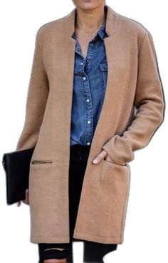 Fitted Sweater Coat With Pockets For Fall, Fitted Fall Sweater Coat With Pockets, Casual Long Sweater Coat, Winter Everyday Sweater Coat, Solid Color Blazer For Fall Layering, Fall Layering Blazer, Fitted Cardigan With Pockets For Cold Weather, Casual Blazer With Pockets For Cold Weather, Versatile Brown Outerwear For Winter