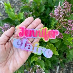 These acrylic personalized keychains are the perfect addition to a backpack, purse, diaper bag, or your keys. You can choose any word or name that you want on this keychain. MEASURMENTS The keychain (name) will be between 3"- 5" in length and approximately 1" - 1 1/2" tall depending on the length of the name and font choice.  Each layer is made from 1/8" thick acrylic. You can choose from a list of fonts and also choose between teal and lavender for the name/word color. The base acrylic is a fun Custom Name Pink Keychains For School, Personalized Multicolor Keychains For Everyday Use, Personalized Multicolor Keychains, Personalized Pink Keychains For Personal Use, Personalized Playful Keychains For Gifts, Personalized Pink Keychains For Gifts, Personalized Pink Keychains As Gifts, Customized Pink Keychains For Everyday Use, Playful Personalized Keychains For Gifts