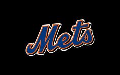 the new york mets logo on a black background