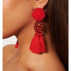 All Colors Available. Fringe Earrings For Vacation, Elegant Red Tassel Earrings For Summer, Red Fringe Tassel Earrings For Summer, Handmade Trendy Red Tassel Earrings, Trendy Red Tassel Earrings, Chic Red Earrings For Summer, Chic Red Summer Jewelry, Red Drop Tassel Earrings For Summer, Red Tassel Drop Earrings For Summer