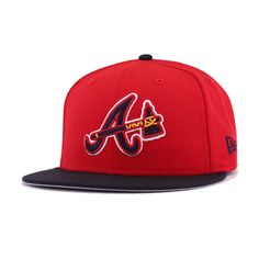 The concept behind this fitted was to reverse the colors of the official 2-tone cap of the Atlanta Braves. Everything Navy to Scarlet, everything Scarlet to Navy. The result is a unique custom that still fits with official team colors, allowing you to stay classic but be different at the same time. Hat Material: 100% WoolCrown: ScarletVisor: NavyButton: NavyUndervisor: GreyFront Logo: Navy/Scarlet/Merit GoldNew Era Flag: NavyRear Logo: Official league colors Flat Crown Fitted Hat For Baseball Season, Fitted Flat Crown Hat For Baseball Season, Red Flat Crown Baseball Cap For Baseball Season, Red Fitted Hat For Baseball With Flat Crown, Red Fitted Hat For Baseball Season, Red Fitted Cap For Baseball Season, Red Sports Flat Cap, Red Snapback Baseball Cap For Sports, Red Flat Cap For Sports