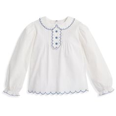 A few well-placed details make this top feel extra-special. 100% cotton; machine wash. Available in Ivory with Periwinkle trim. Sizes 2-12y. *bella bliss® uses the finest cottons available. For best results, lay flat to dry then fluff on low heat. Trim Sizes, Sleepwear Dress, Scallop Trim, Buy Buy, Buy Buy Baby, Mini Boden, J Crew Factory, Short Rompers, Sweater And Shorts